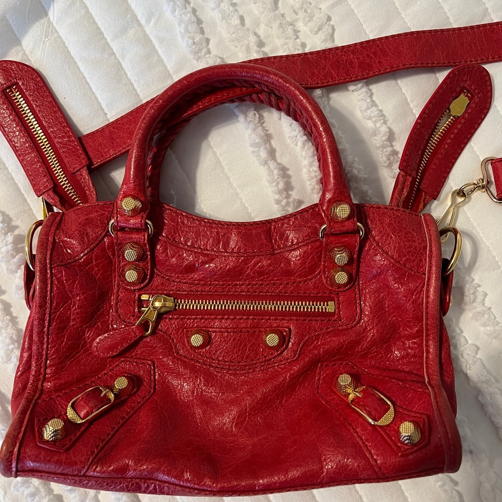 Balenciaga Agneau Giant 12 Gold Hardware Mini City Rouge Cardinal
